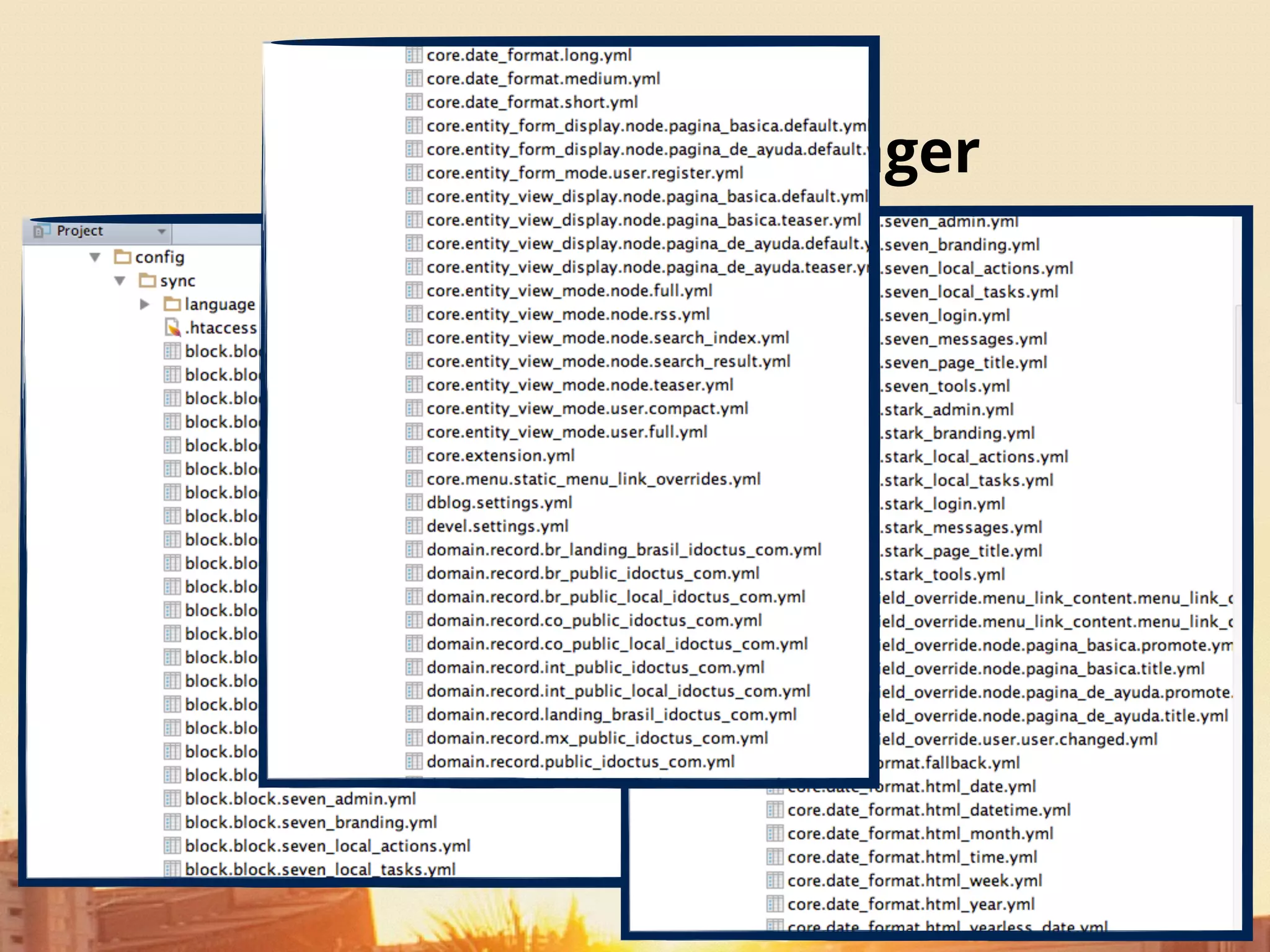 Conﬁguration manager
Impresiones
1. ¡Funciona!
2. ¡Funciona bien!
3. Overrides entre entornos -> Settings
4. ¿Menús?
5. Un poco caos
 