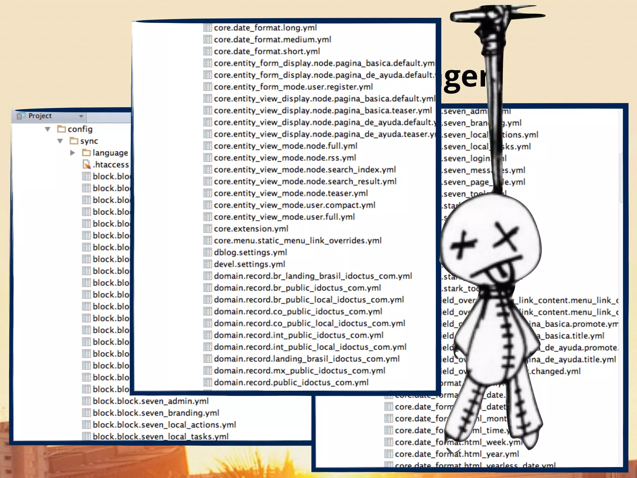 Conﬁguration manager
Impresiones
1. ¡Funciona!
2. ¡Funciona bien!
3. Overrides entre entornos -> Settings
4. ¿Menús?
5. Un poco caos
 