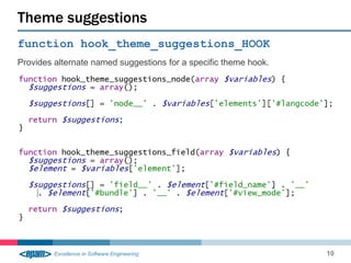 function hook_theme_suggestions_HOOK
Provides alternate named suggestions for a specific theme hook.
Theme suggestions
10
 