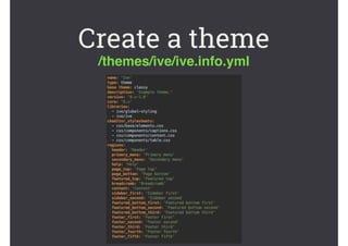 Create a theme
/themes/ive/ive.info.yml
 