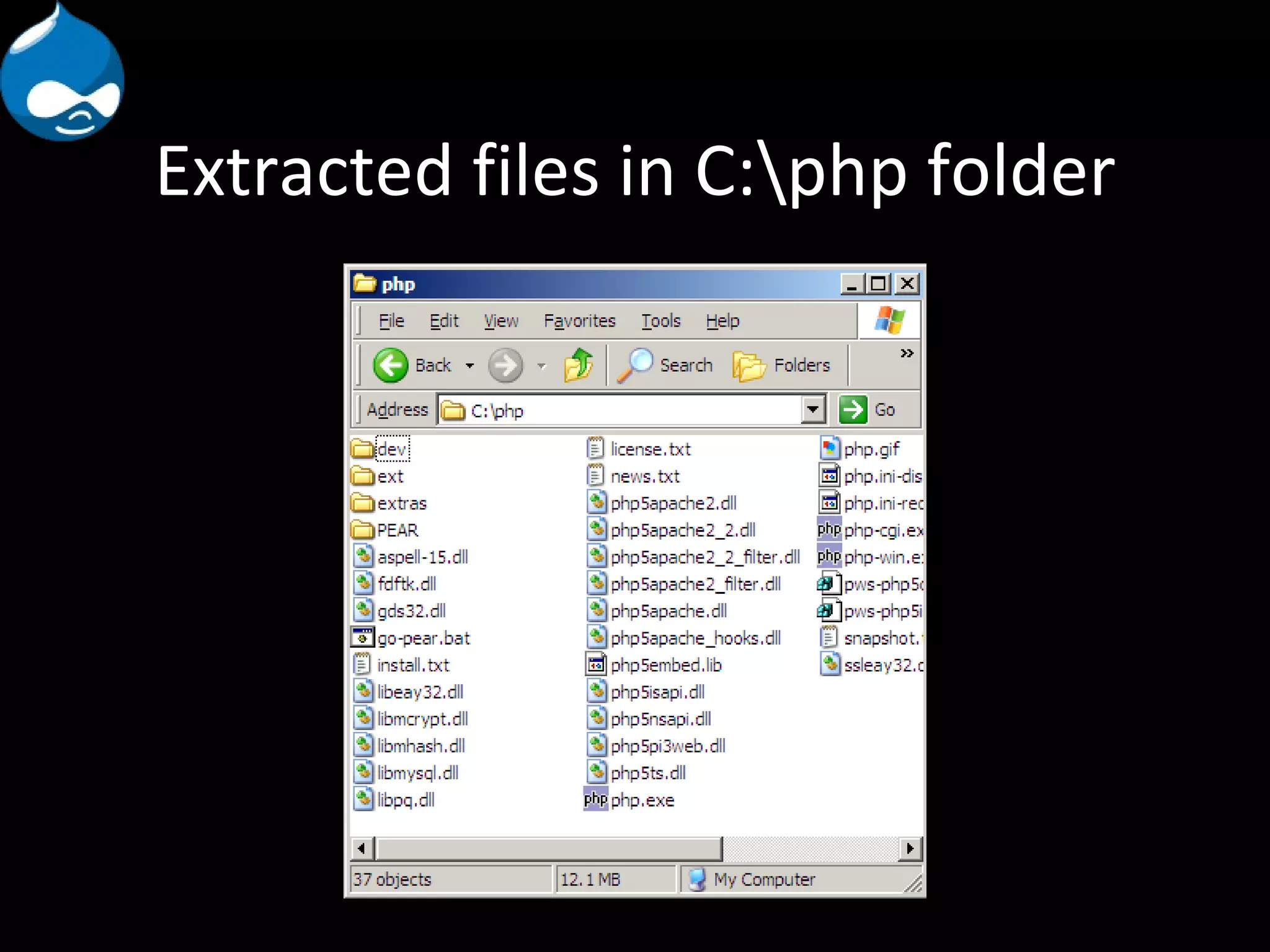 Extracted files in C:\php folder 