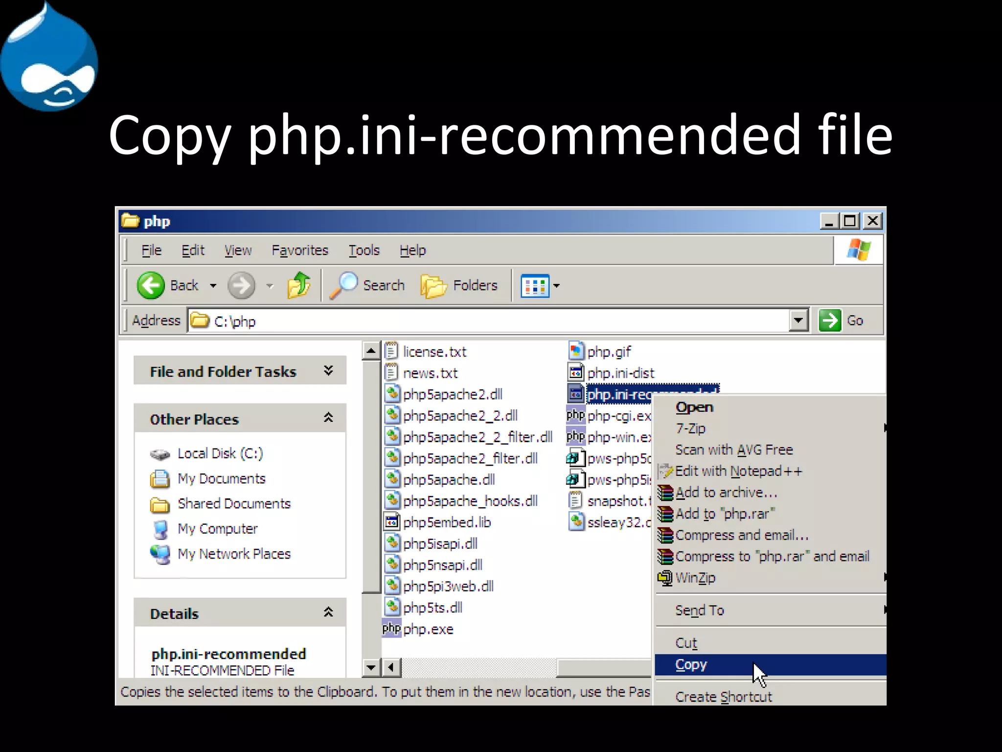 Copy php.ini-recommended file 