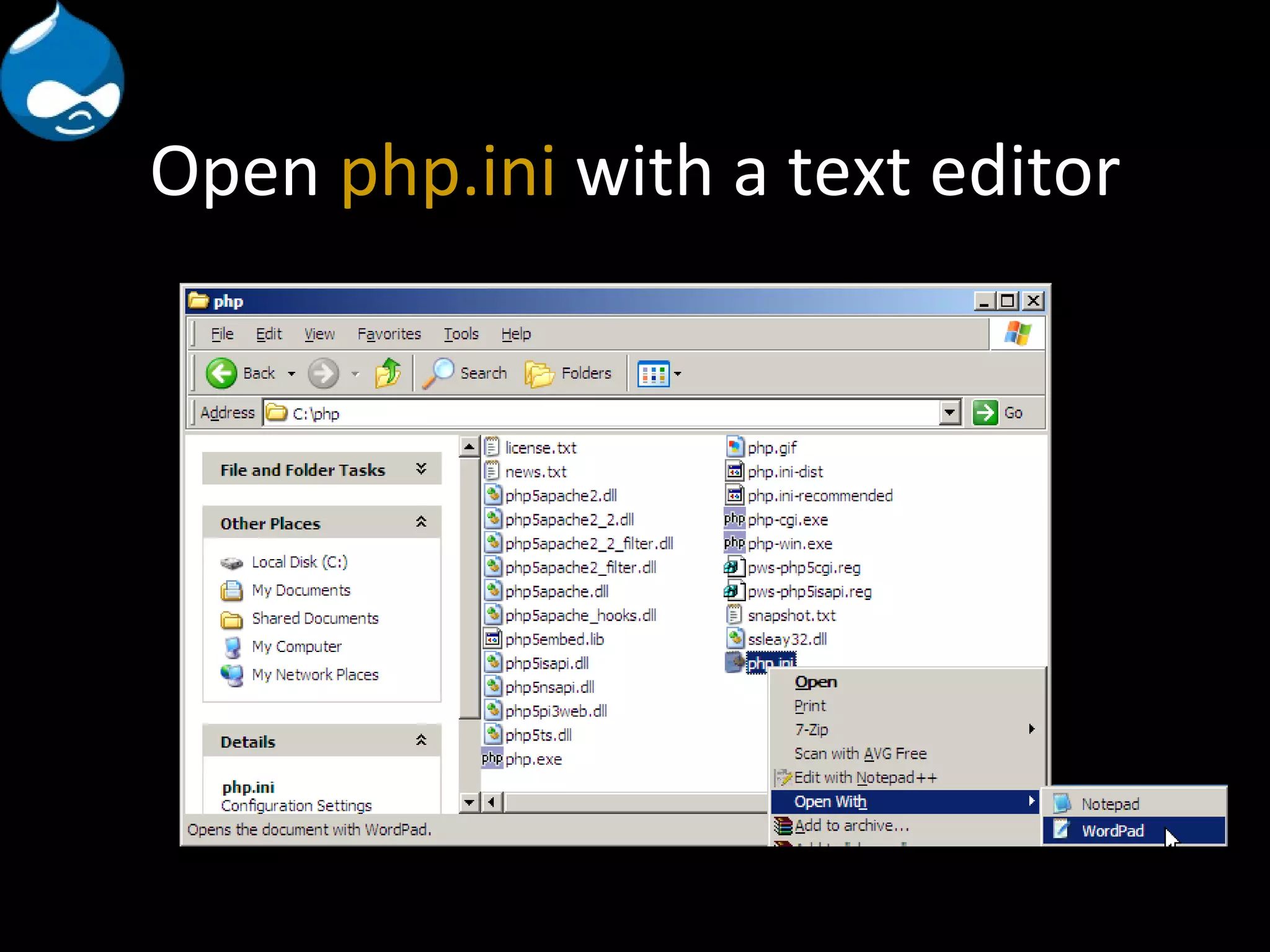 Open php.ini with a text editor 