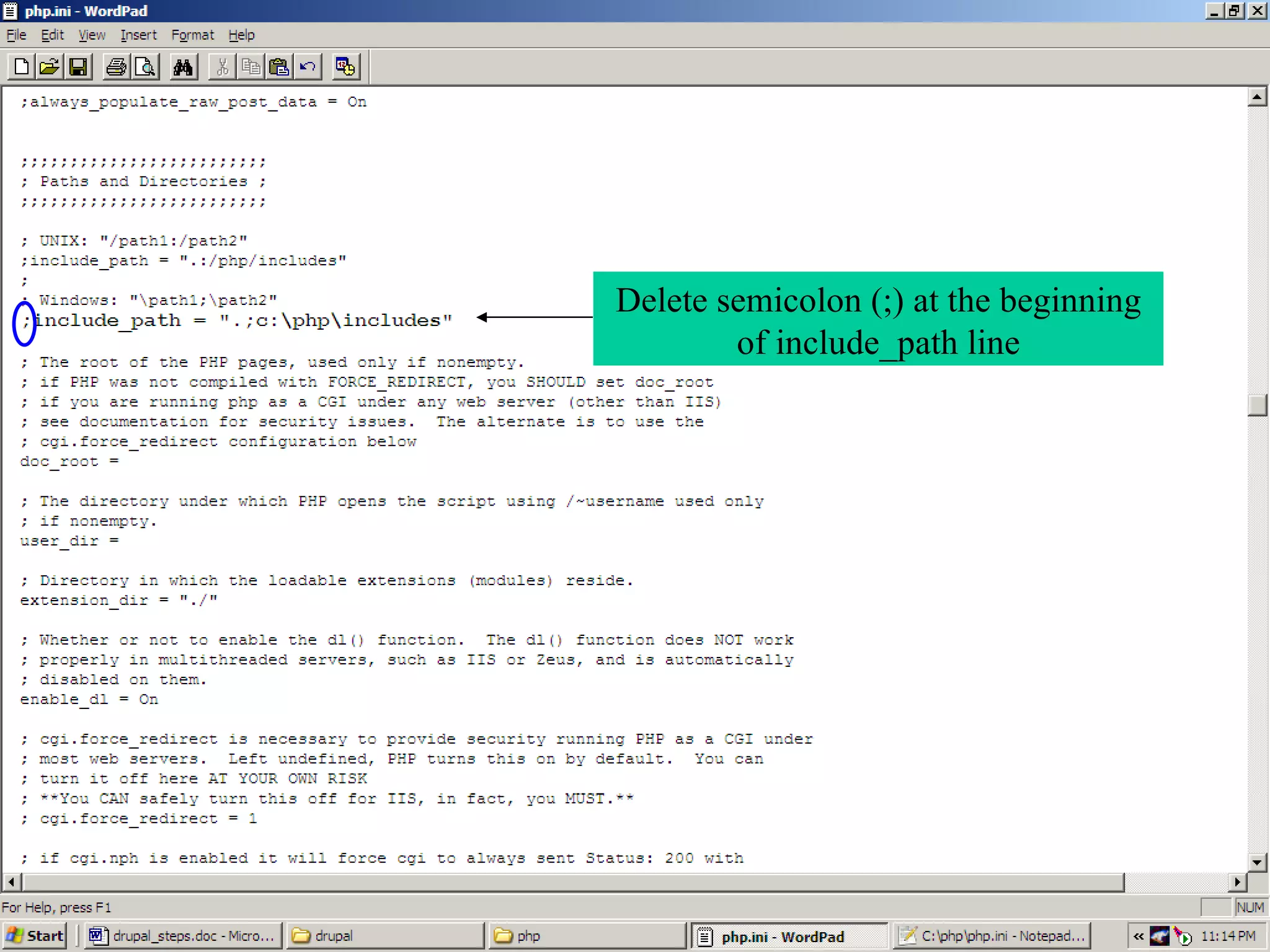 Delete semicolon (;) at the beginning of include_path line 