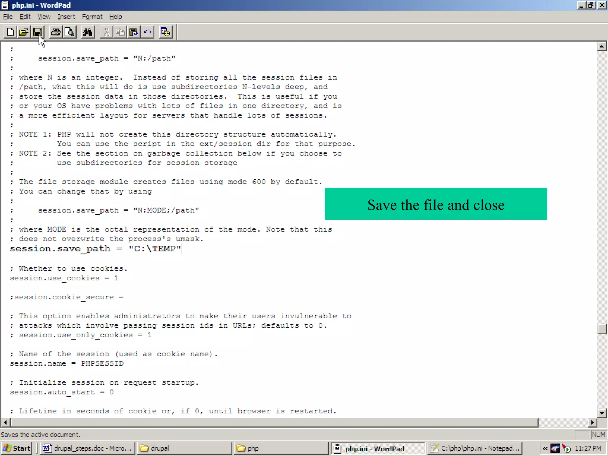 Save the file and close 
