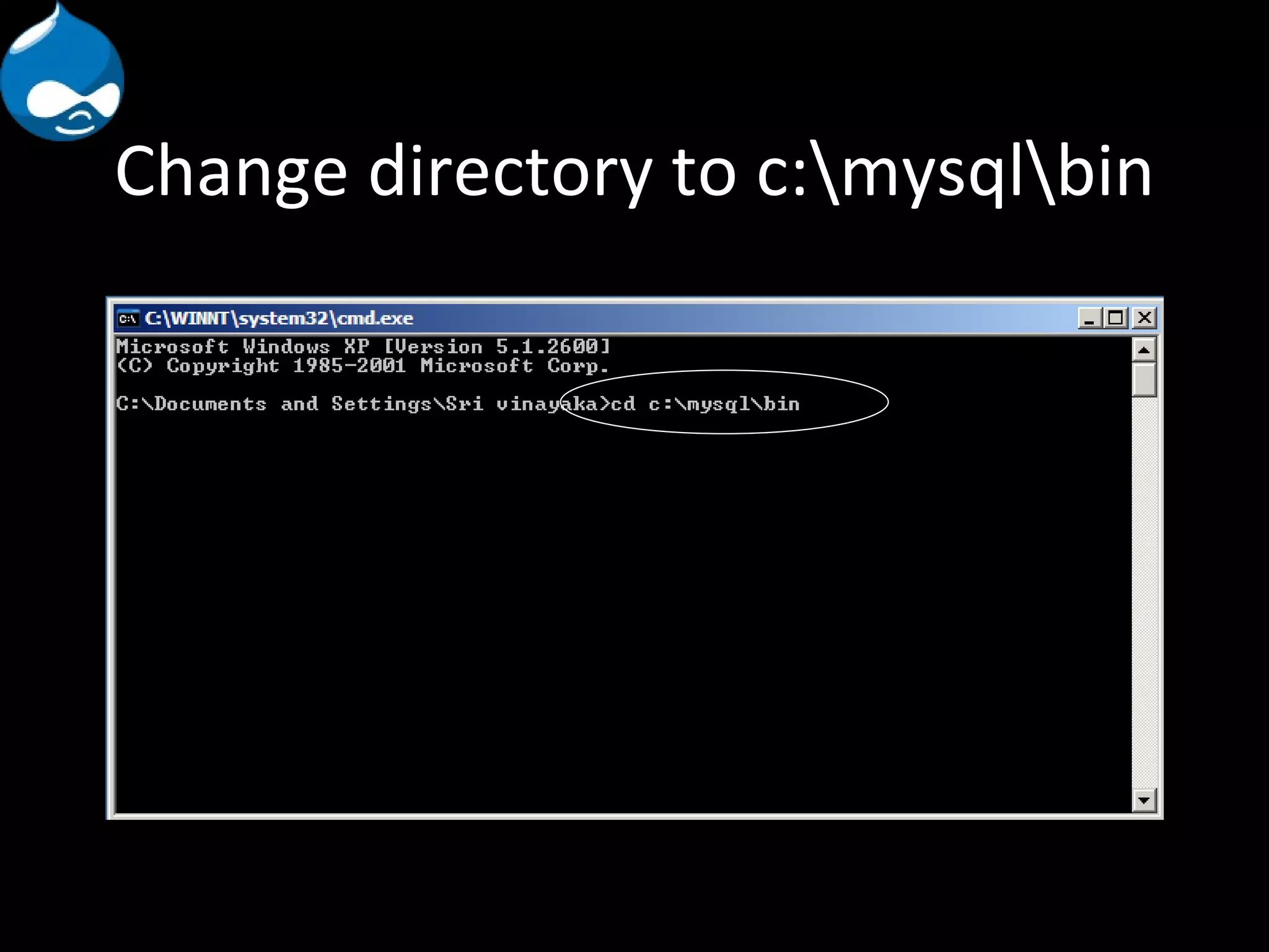 Change directory to c:\mysql\bin 