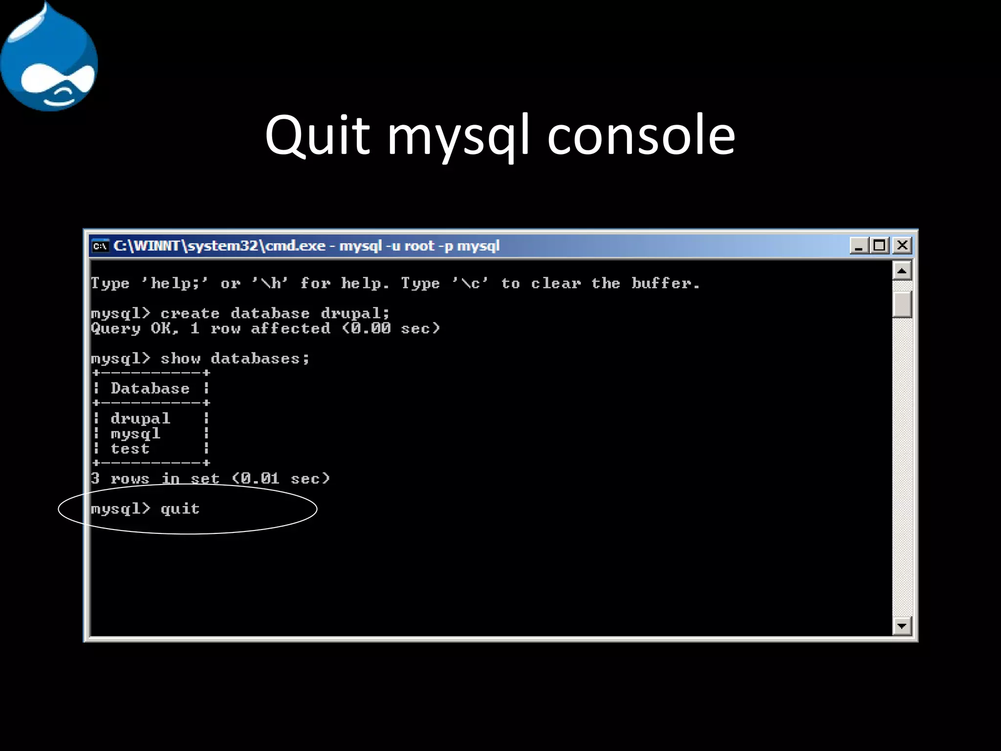 Quit mysql console 