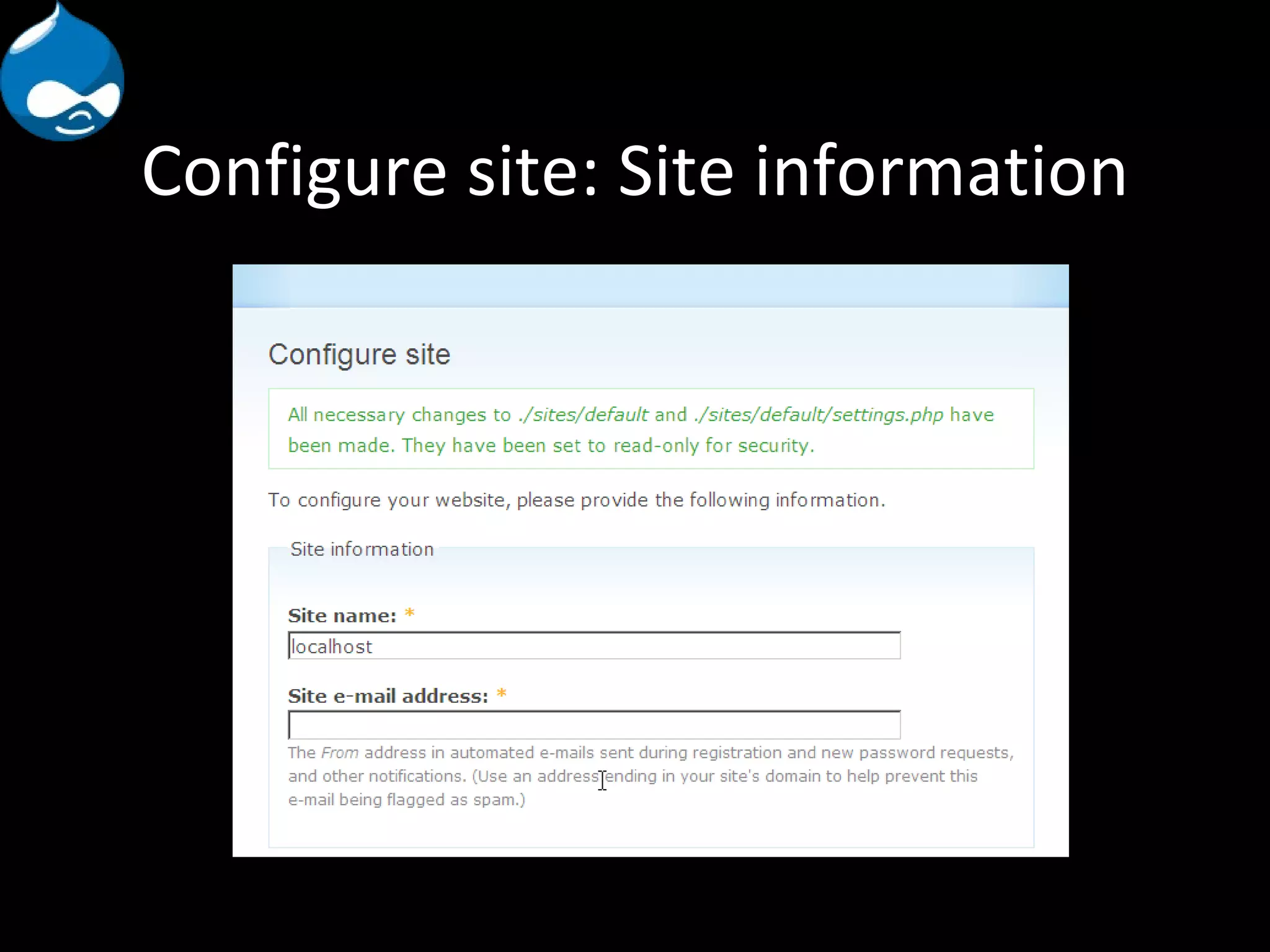 Configure site: Site information 