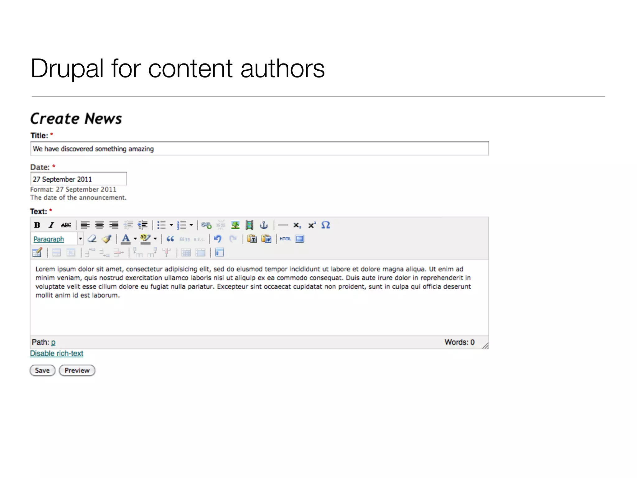 Drupal for content authors
 