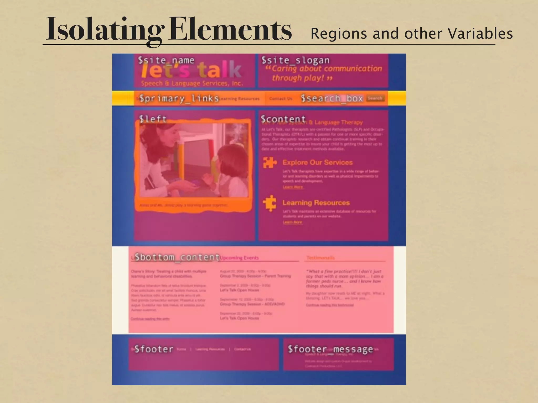 Isolating Elements   Regions and other Variables
 