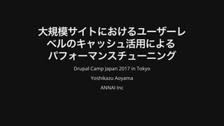 ⼤規模サイトにおけるユーザーレ
ベルのキャッシュ活⽤による	
パフォーマンスチューニング
Drupal	Camp	Japan	2017	in	Tokyo
Yoshikazu	Aoyama
ANNAI	Inc
 