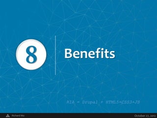 Benefits


             RIA = Drupal + HTML5+CSS3+JS

Richard Mo       V                     October 27, 2012
 