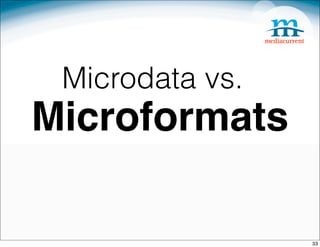 Microdata vs.
Microformats

                 33
 