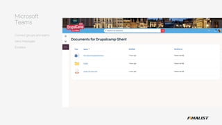Connect groups and teams
Send messages
Etcetera
Microsoft
Teams
 