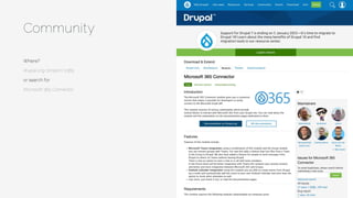 Where?
drupal.org/project/o365
or search for
Microsoft 365 Connector
Community
 