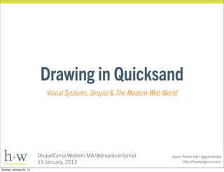Drawing in Quicksand
                            Visual Systems, Drupal & The Modern Web World




                         DrupalCamp Western MA (#drupalcampma)         Jason Pamental | @jpamental
                         19 January, 2013                                    http://hwdesignco.com
Sunday, January 20, 13
 
