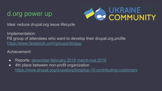 d.org power up
Idea: reduce drupal.org issue lifecycle
Implementation:
FB group of attendees who want to develop their dru...