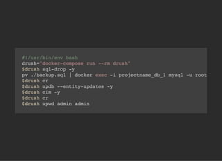 #!/usr/bin/env bash
drush="docker-compose run --rm drush"
$drush sql-drop -y
pv ./backup.sql | docker exec -i projectname_db_1 mysql -u root
$drush cr
$drush updb --entity-updates -y
$drush cim -y
$drush cr
$drush upwd admin admin
 