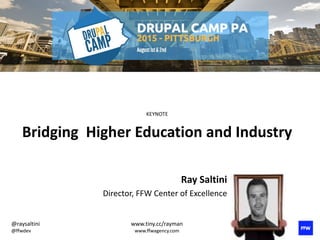 @raysaltini
@ffwdev
www.tiny.cc/rayman
www.ffwagency.com
Ray Saltini
Director, FFW Center of Excellence
KEYNOTE
Bridging Higher Education and Industry
 