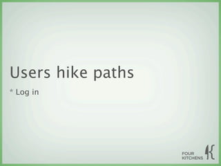 Users hike paths
* Log in
 