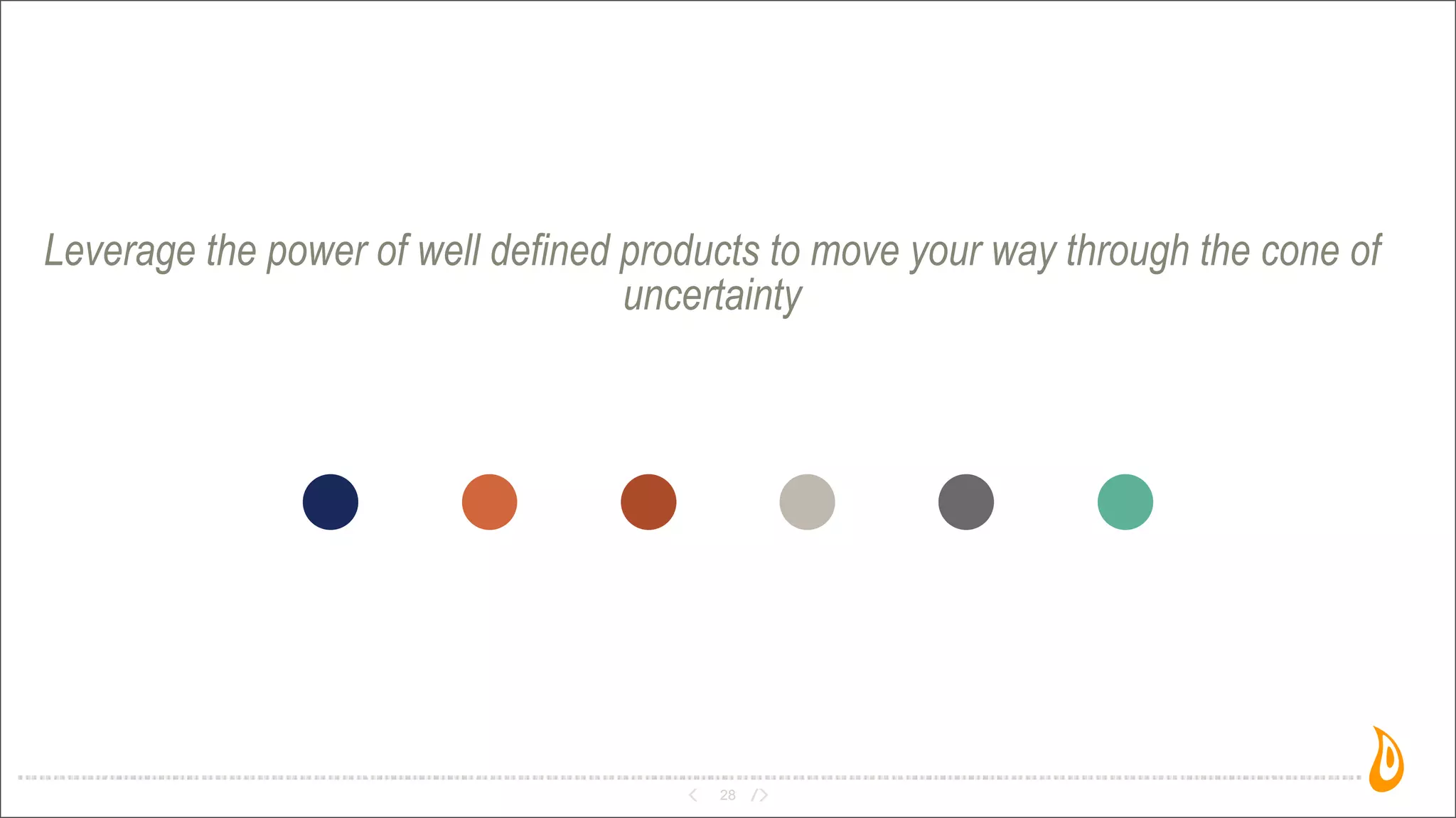 Leverage the power of well defined products to move your way through the cone of
uncertainty
28
 