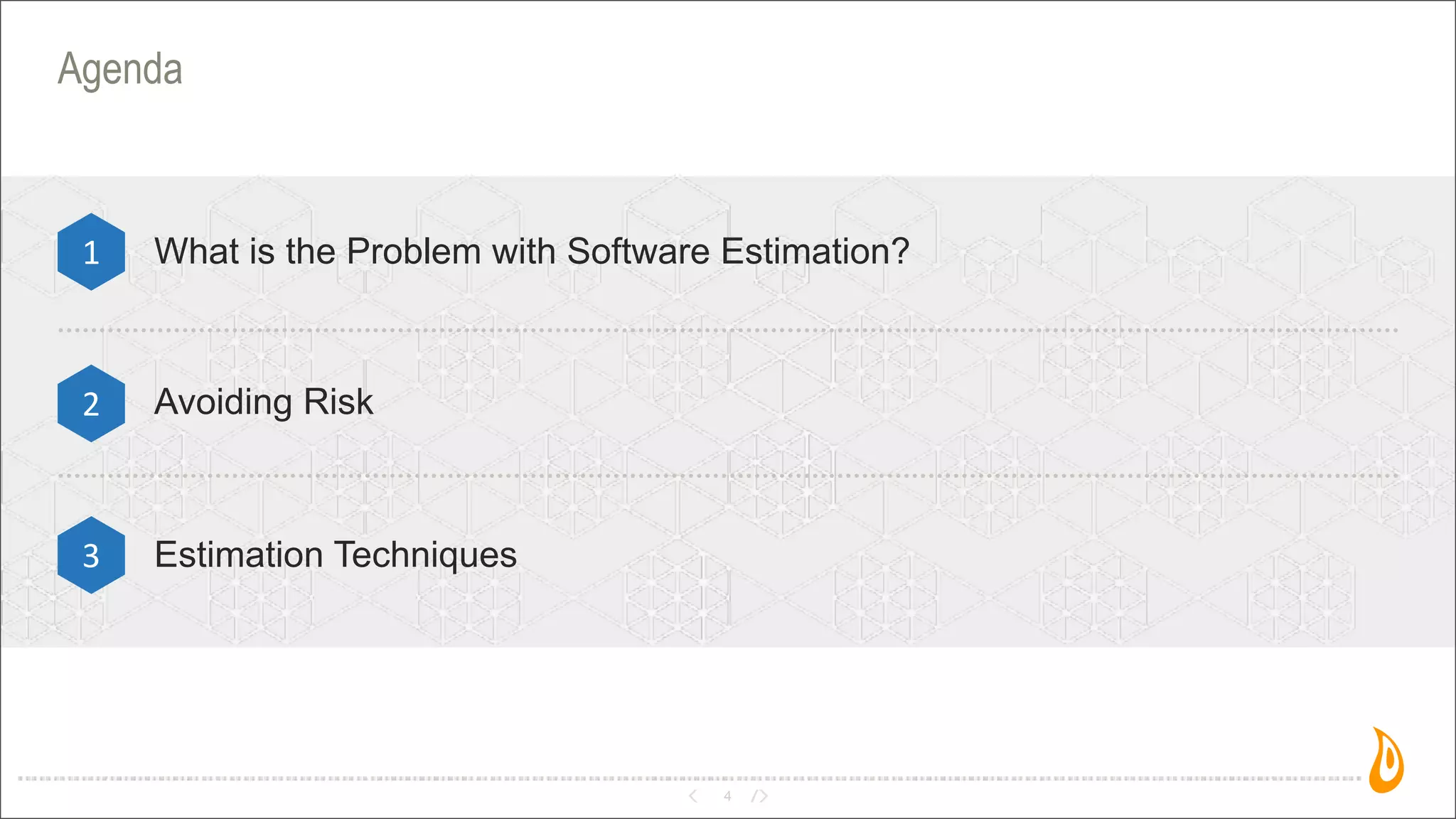 4
Agenda
What is the Problem with Software Estimation?1
2
3
Avoiding Risk
Estimation Techniques
 