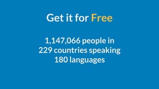 1,147,066 people in
229 countries speaking
180 languages
Get it for Free
 