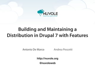 Building and Maintaining a
Distribution in Drupal 7 with Features

       Antonio De Marco       Andrea Pescetti


                 http://nuvole.org
                   @nuvoleweb
 