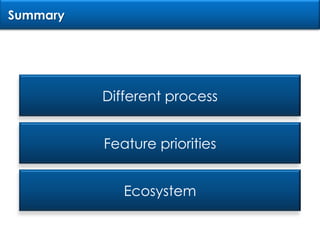SummaryDifferent processFeature prioritiesEcosystem