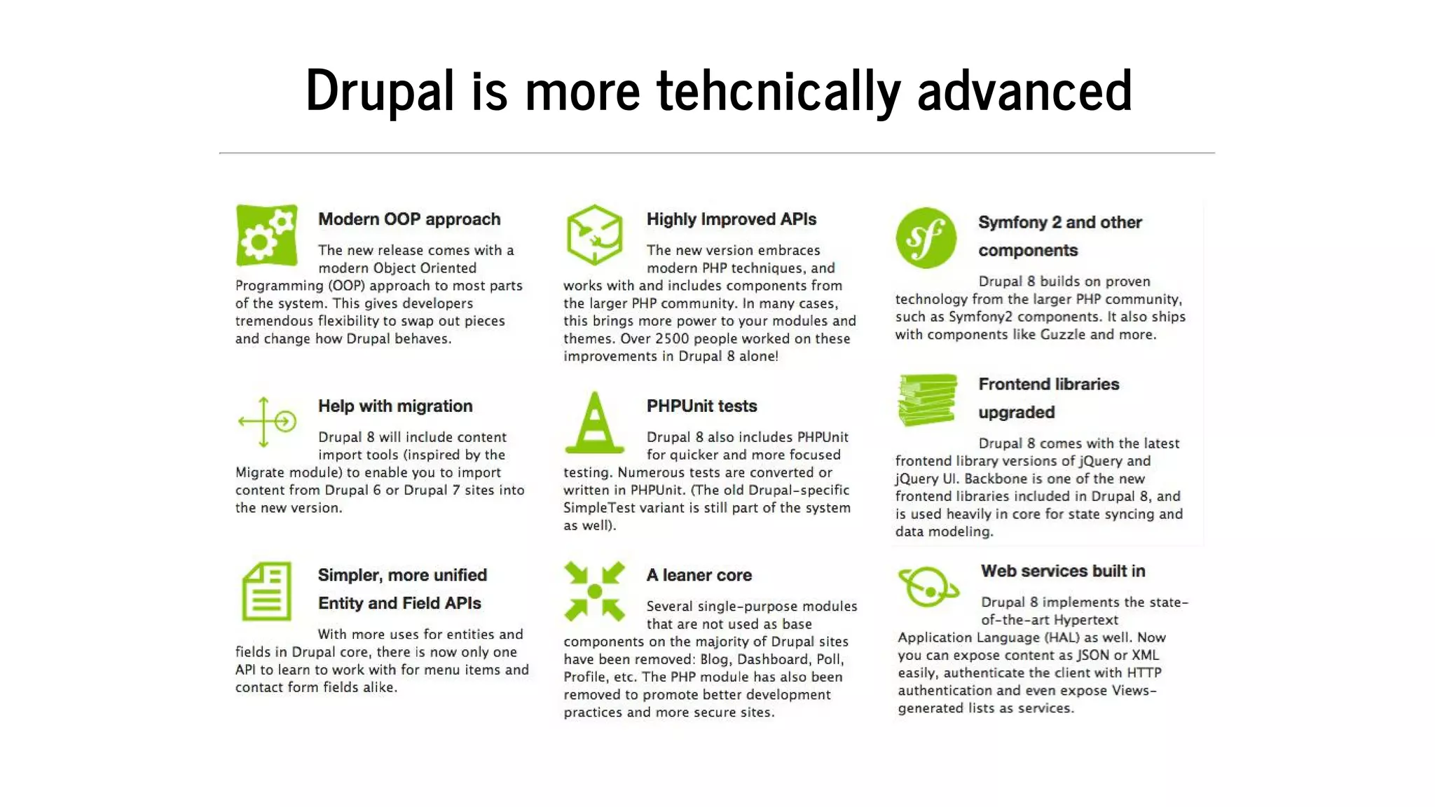 Drupal	is	more	tehcnically	advanced
 