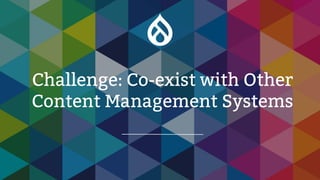 Challenge: Co-exist with Other
Content Management Systems
 