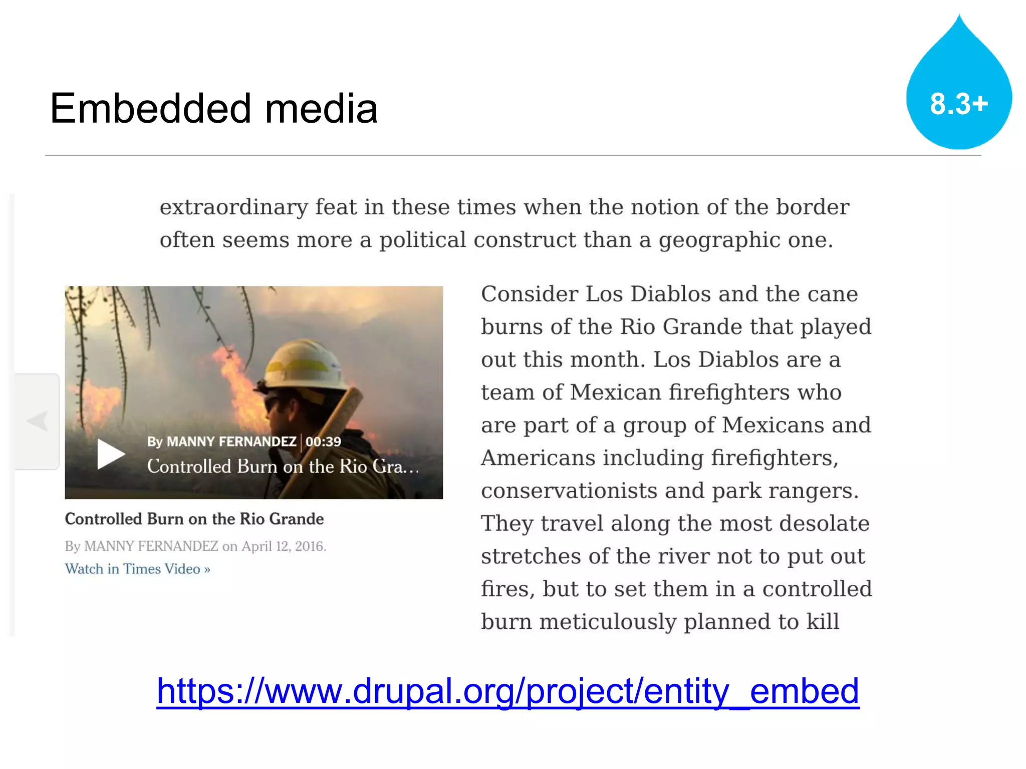 Embedded media 8.3+
https://www.drupal.org/project/entity_embed
 