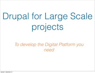 Drupal for Large Scale
          projects
                       To develop the Digital Platform you
                                     need



samedi 1 décembre 12
 