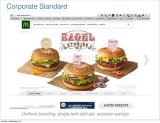 Corporate Standard




                       Uniform branding, single tech skill set, massive savings
samedi 1 décembre 12
 