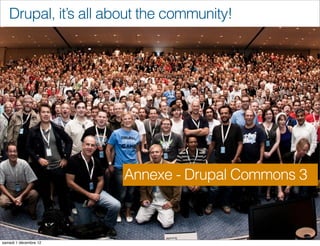 Drupal, it’s all about the community!




                       Annexe - Drupal Commons 3


© Acquia, Inc. 2012.
samedi 1 décembre 12
 