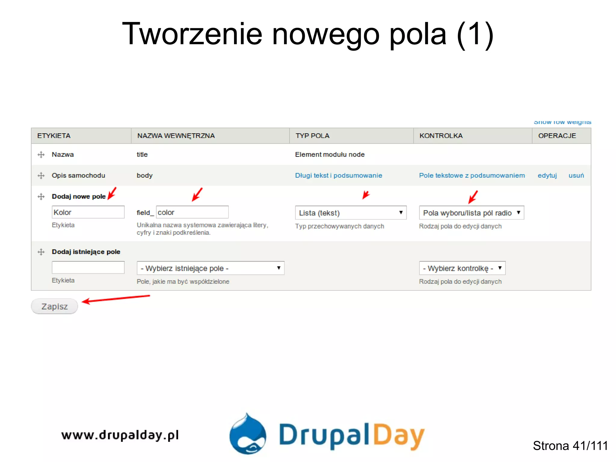 Tworzenie nowego pola (1)
Strona 41/111
 