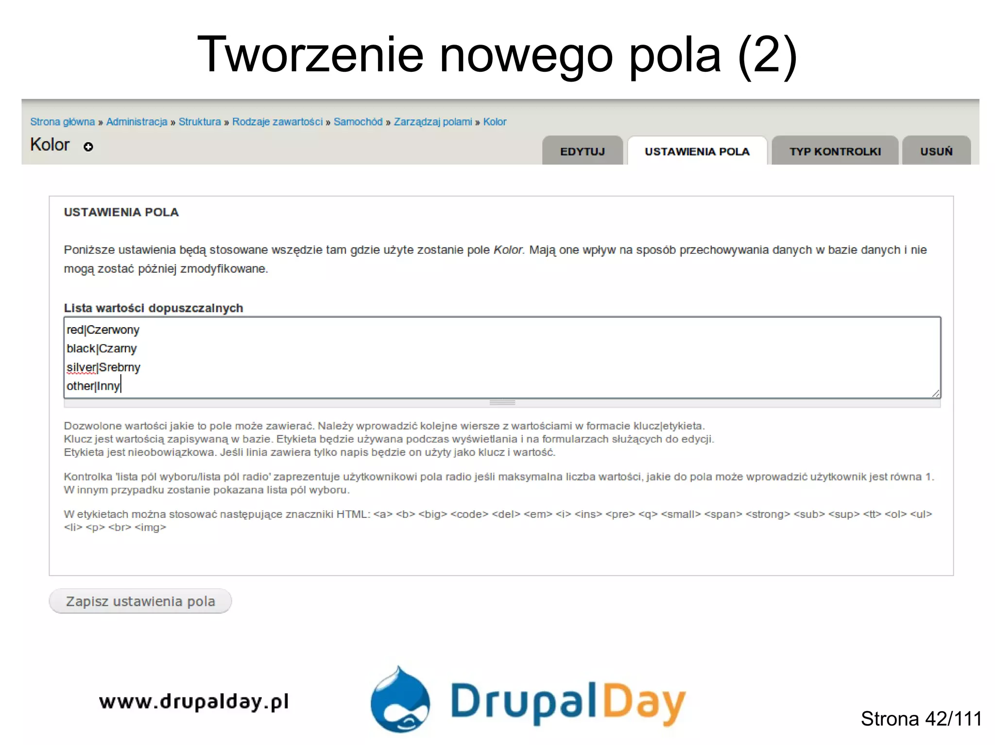 Tworzenie nowego pola (2)
Strona 42/111
 