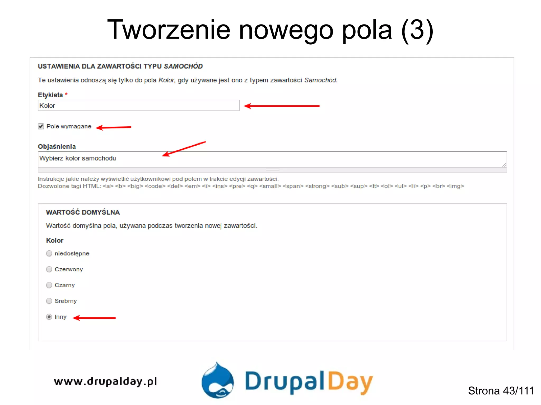 Tworzenie nowego pola (3)
Strona 43/111
 