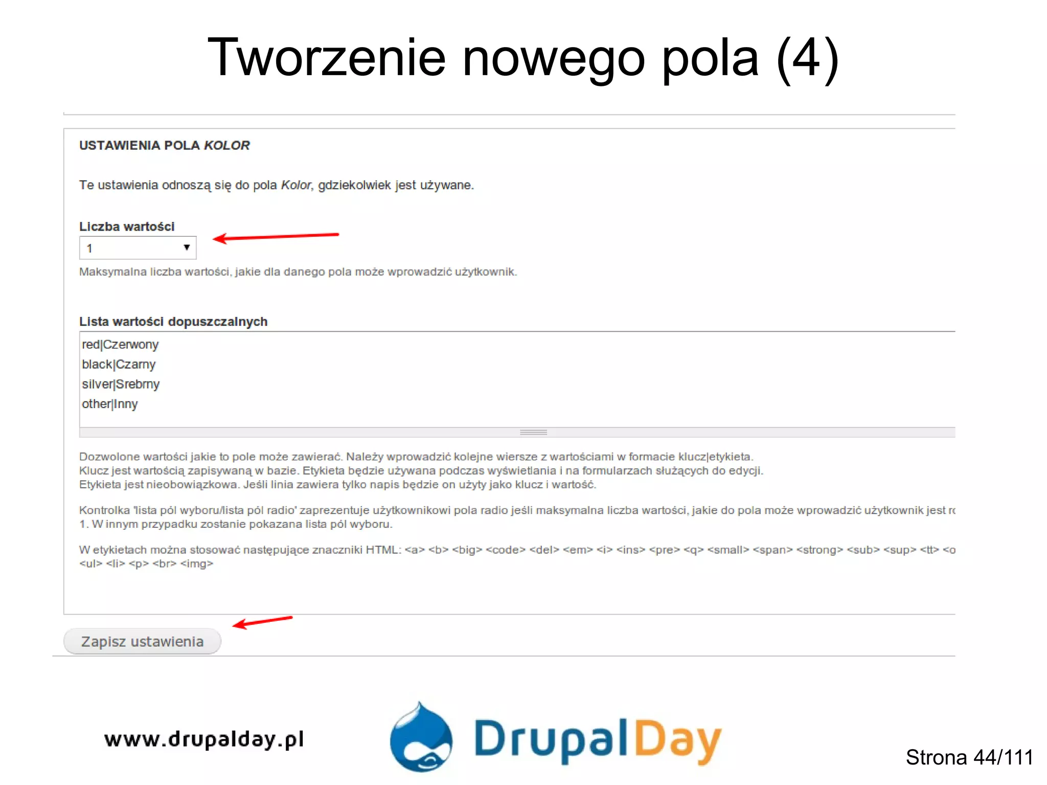 Tworzenie nowego pola (4)
Strona 44/111
 