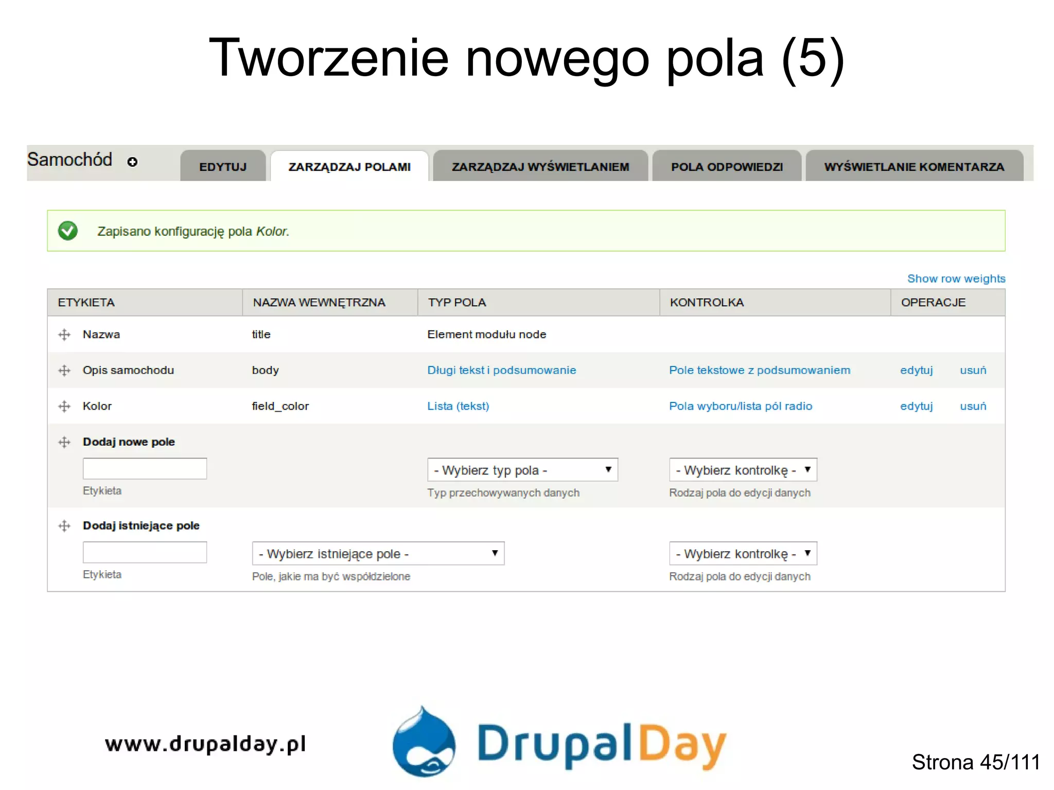 Tworzenie nowego pola (5)
Strona 45/111
 