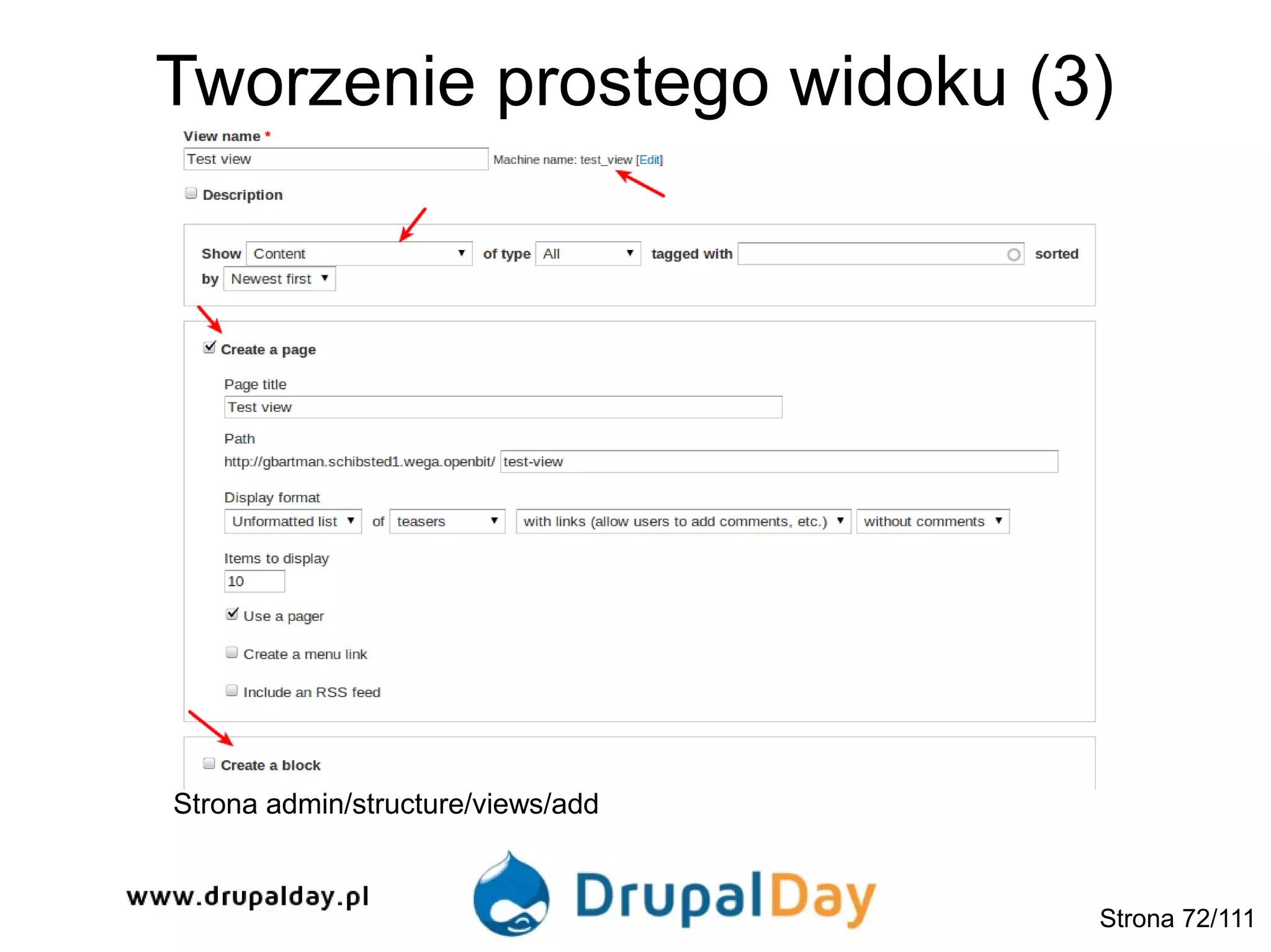 Tworzenie prostego widoku (3)
Strona admin/structure/views/add
Strona 72/111
 