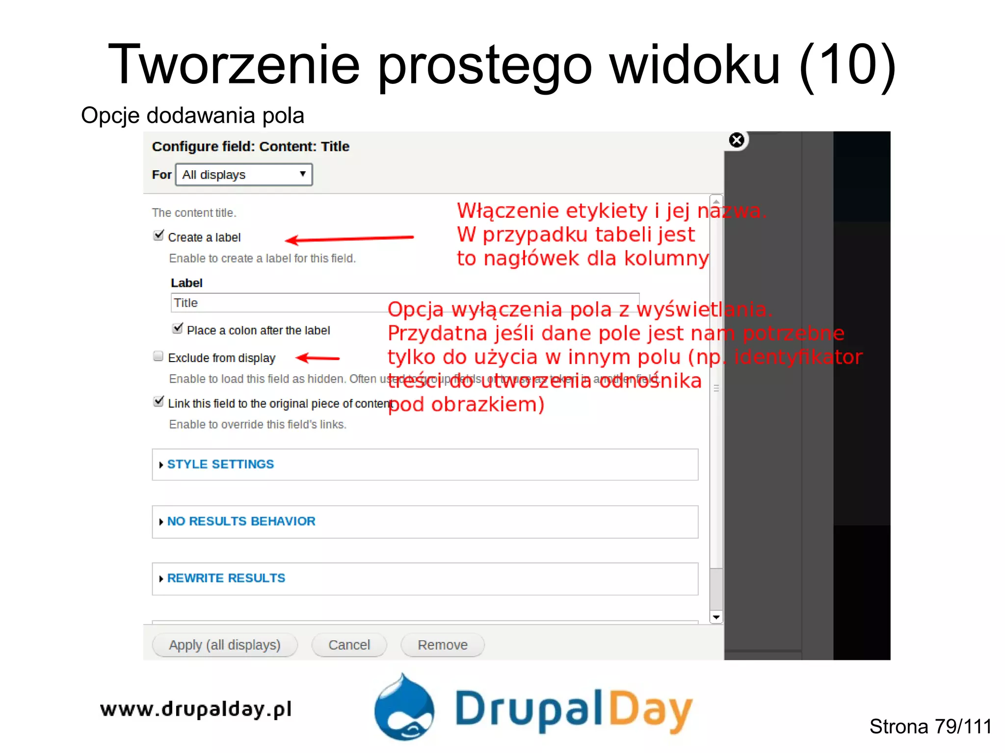 Tworzenie prostego widoku (10)
Opcje dodawania pola
Strona 79/111
 
