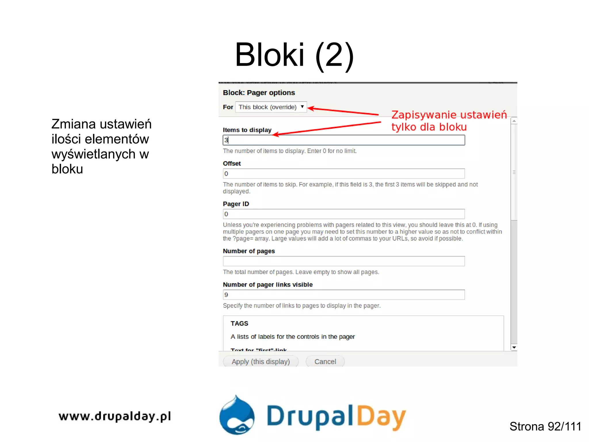 Bloki (2)
Zmiana ustawień
ilości elementów
wyświetlanych w
bloku
Strona 92/111
 