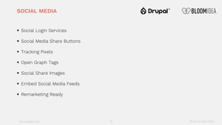 bloomidea.com
SOCIAL MEDIA
§ Social Login Services
§ Social Media Share Buttons
§ Tracking Pixels
§ Open Graph Tags
§ Social Share Images
§ Embed Social Media Feeds
§ Remarketing Ready
16 18 November 2020
 
