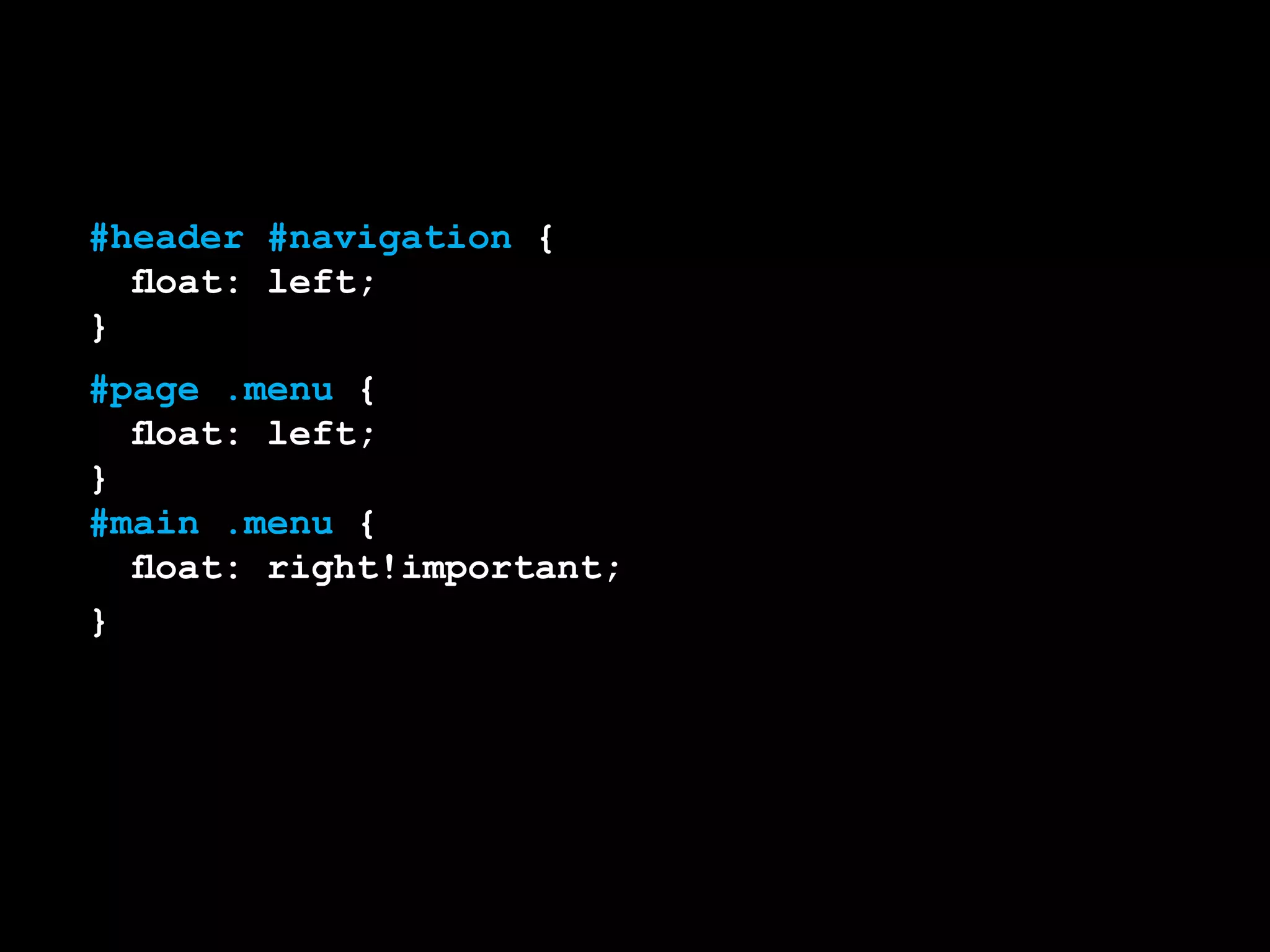 #header #navigation {
	 float: left;
}
#page .menu {
	 float: left;
}
#main .menu {
	 float: right!important;
}
 