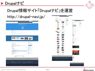 Copyright (C) Digital Circus Corporation All Rights Reserved Page 4
Drupalナビ
Drupal情報サイト「Drupalナビ」を運営
http://drupal-navi.jp/
 