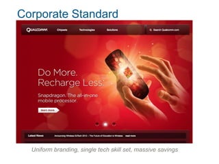 Corporate Standard




  Uniform branding, single tech skill set, massive savings
 