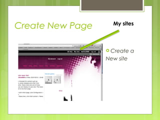 Create New Page My sites
 Create a
New site
 