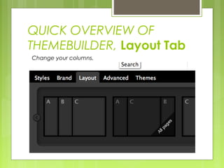 QUICK OVERVIEW OF
THEMEBUILDER, Layout Tab
Change your columns.
 