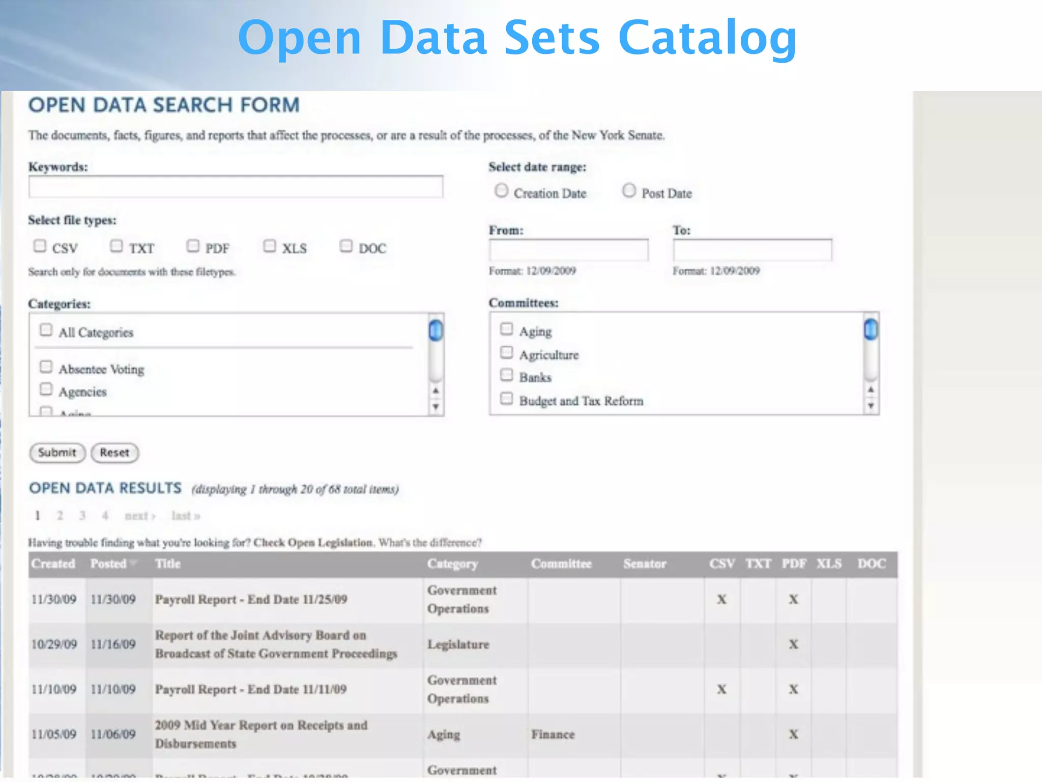 Open Data Sets Catalog
 